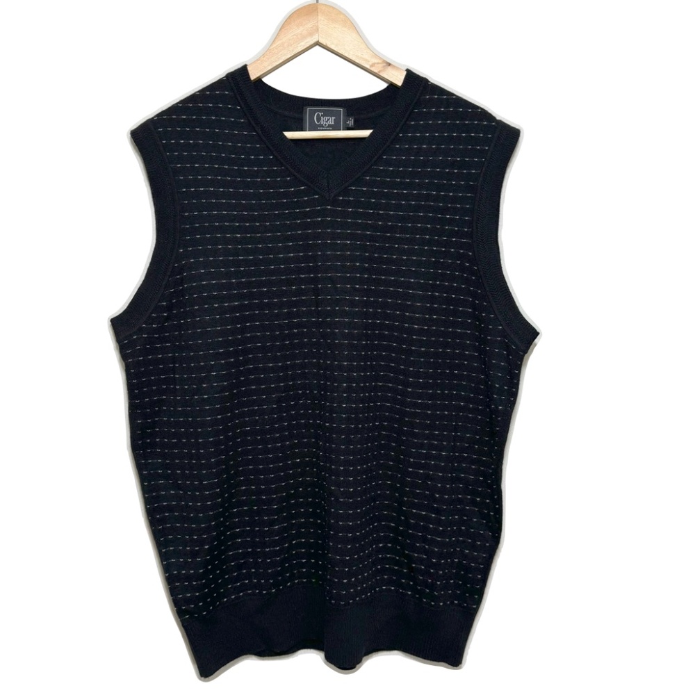 Cigar Couture Men's Wool Blend Black and White Sweater Vest Size Large